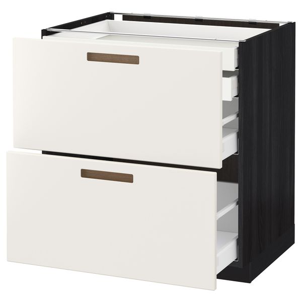 Напольный шкаф 2 фронтальные панели, 2 нижних, 1 средний, 1 высокий ящик МЕТОД / МАКСИМЕРА, черный, Мэрста белый - схема-чертеж с размерами