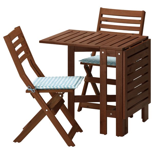 Стол + 2 складных стула для сада ЭПЛАРО, коричневая морилка, Нэстон голубой - фото 1