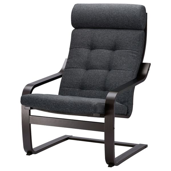 Кресло, черно-коричневый/Гуннаред темно-серый IKEA POÄNG ПОЭНГ 694.372.21 - фото 1