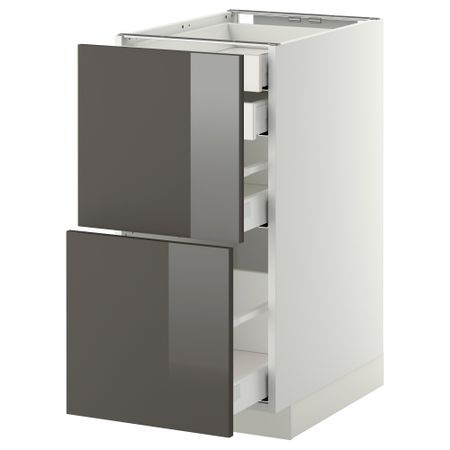 Напольный шкаф 2 фронтальные панели, 2 нижних, 1 средний, 1 высокий ящик МЕТОД / МАКСИМЕРА, белый, Рингульт серый