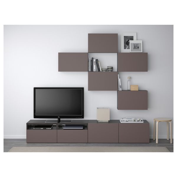 Шкаф для ТВ, комбинация БЕСТО, черно-коричневый, Вальвикен темно-коричневый (240x20/40x204 см) - схема-чертеж с размерами