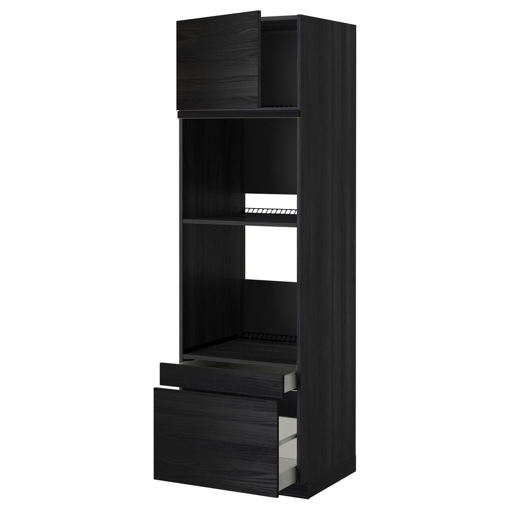 Высокий шкаф для духовки комбинированный, духовка + дверца/2ящ, черный, Тингсрид черный 60x60x200 см IKEA МЕТОД / МАКСИМЕРА - фото 1