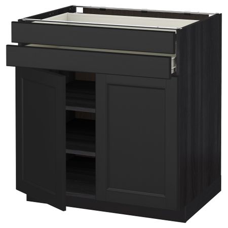 Напольный шкаф, 2 дверцы, 2 ящика МЕТОД / ФОРВАРА, черный, Лаксарби черно-коричневый (80x60 см)