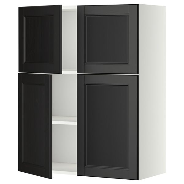 Навесной шкаф с полками, 4 дверцы МЕТОД, белый, Лаксарби черно-коричневый (80x100 см) - схема-чертеж с размерами
