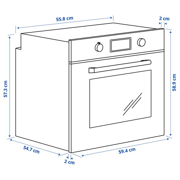 Духовка с горячим обдувом, черный IKEA SMAKSAK СМАКСАК 904.117.28 - схема-чертеж с размерами