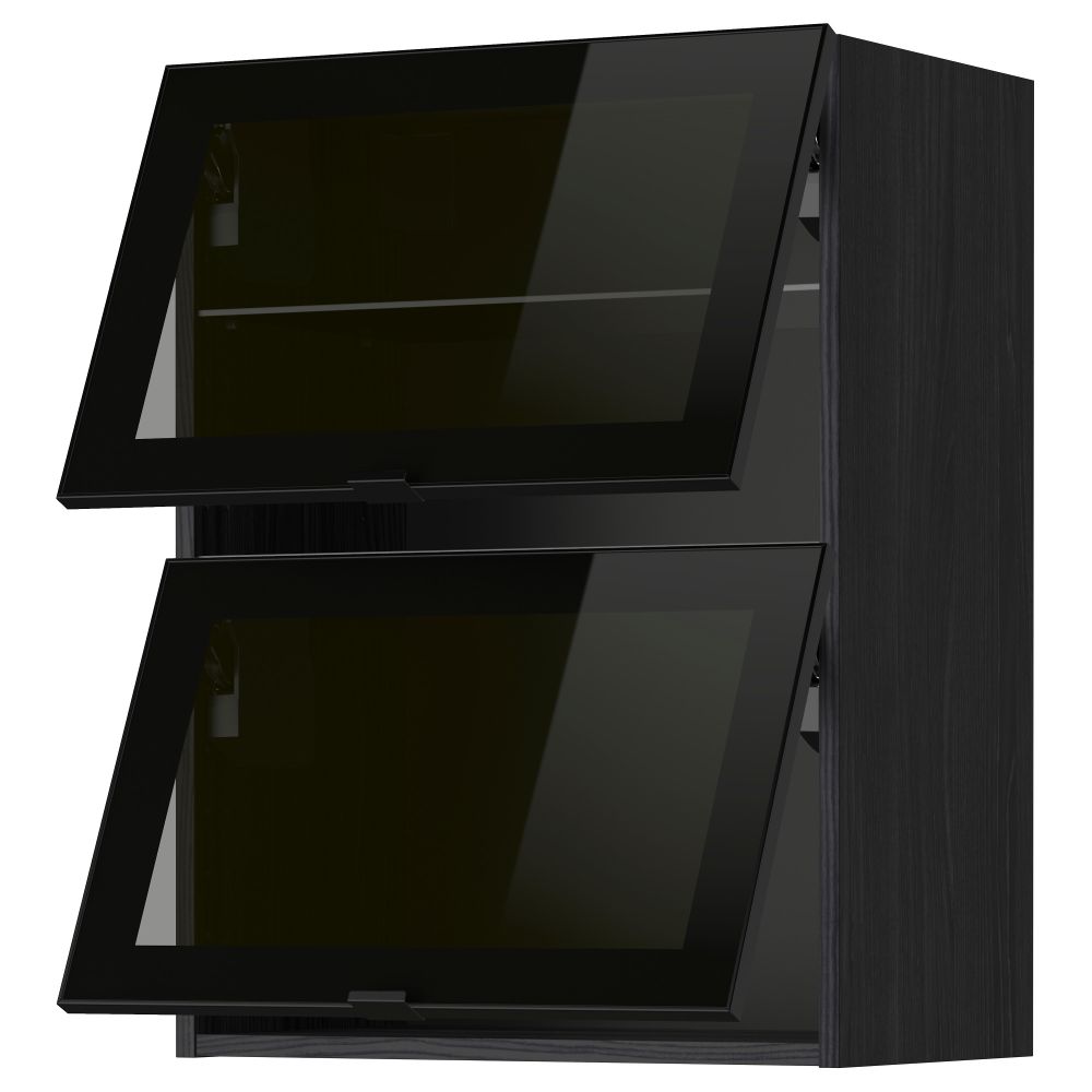 Навесной горизонтальный шкаф, 2 зеркальная дверцами МЕТОД, черный, Ютис дымчатое стекло - схема-чертеж с размерами