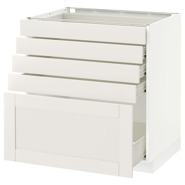 Напольный шкаф с 5 ящиками МЕТОД / ФОРВАРА, белый, Сэведаль белый - схема-чертеж с размерами