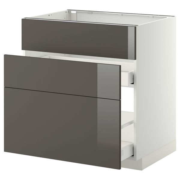 Напольный шкаф под мойку + 3 фронтальных панели, 2 ящика МЕТОД / МАКСИМЕРА, белый, Рингульт серый - схема-чертеж с размерами