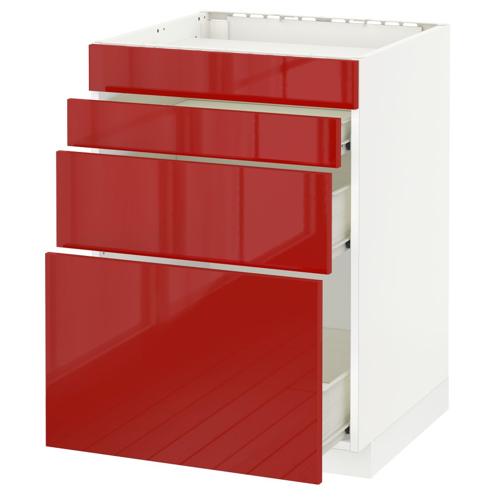 Напольный шкаф для духовки, 4фасада, 3 ящика МЕТОД / ФОРВАРА, белый, Рингульт красный - схема-чертеж с размерами