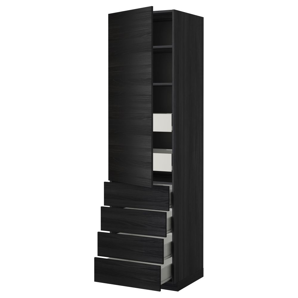 Высокий шкаф с полками/6 ящик, дверцами, 4 фронтальные панели МЕТОД / ФОРВАРА, черный, Тингсрид черный - фото 1