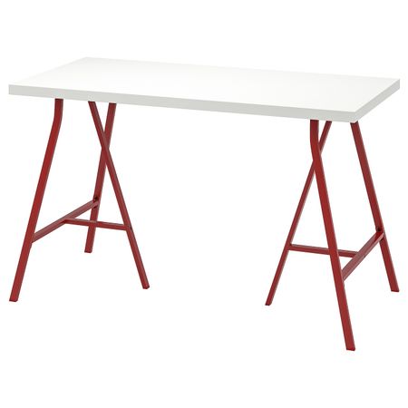 Стол, белый, красный 120x60 см IKEA LINNMON ЛИННМОН / LERBERG ЛЕРБЕРГ 193.308.16