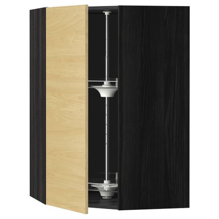 Угловой навесной шкаф с вращающейся секцией МЕТОД, черный, Тингсрид береза