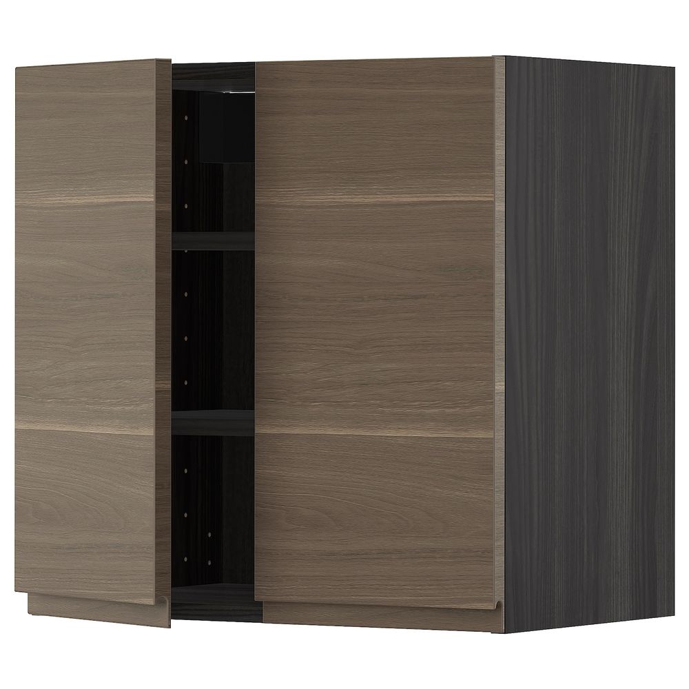 Навесной шкаф с полками/2дверцы, черный/Воксторп под грецкий орех 60x60 см IKEA МЕТОД 993.028.57 - схема-чертеж с размерами