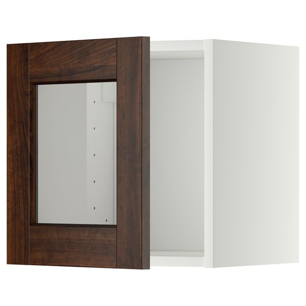 Навесной шкаф со стеклянной дверью МЕТОД, белый, Эдсерум коричневый (40x40 см) - схема-чертеж с размерами