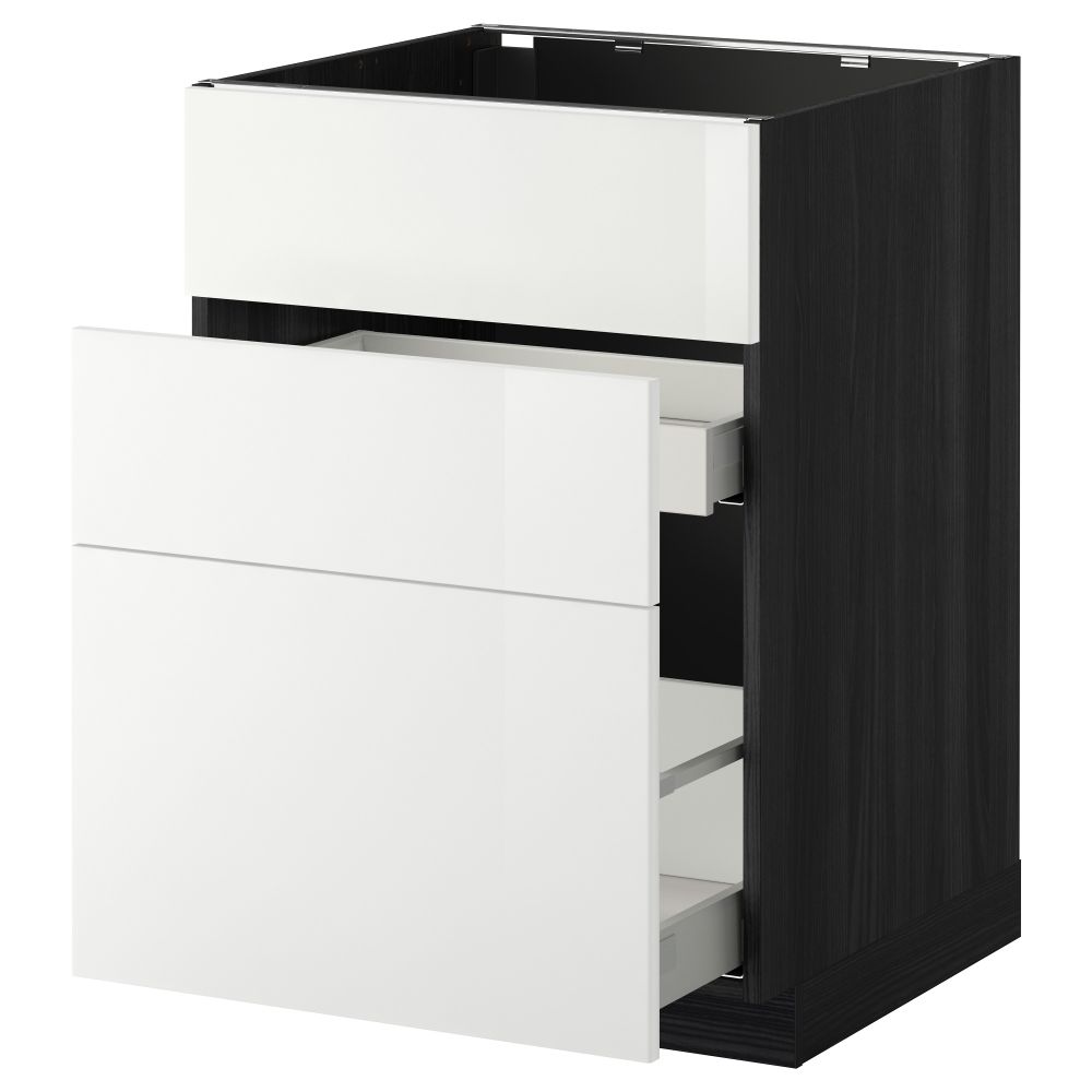 Напольный шкаф под мойку + 3 фронтальных панели, 2 ящика МЕТОД / МАКСИМЕРА, черный, Рингульт белый - схема-чертеж с размерами