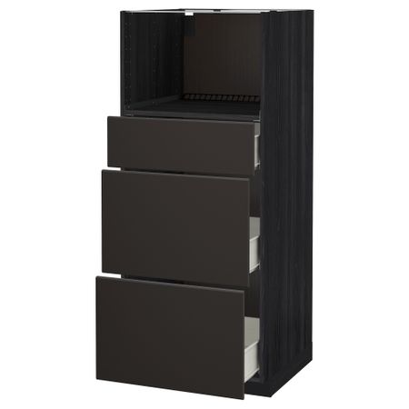 Высокий шкаф для СВЧ с 3 ящиками МЕТОД / ФОРВАРА, черный, Кунгсбакка антрацит (60x60x140 см)