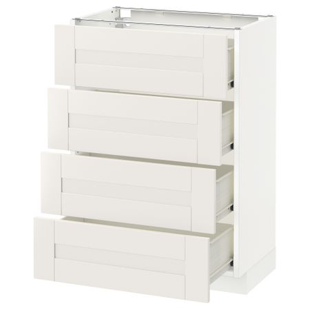 Напольный шкаф 4 фронтальных панели, 4 ящика МЕТОД / ФОРВАРА, белый, Сэведаль белый