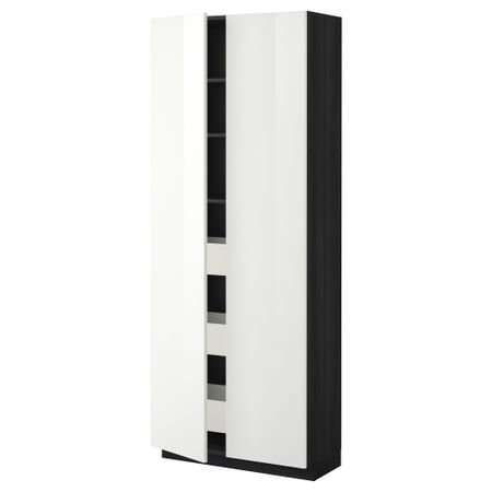 Высокий шкаф с ящиками, 2 дверцы МЕТОД / МАКСИМЕРА, черный, Рингульт белый (80x37x200 см)