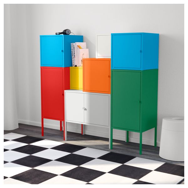 Комбинация для хранения ЛИКСГУЛЬТ, бел/зелен/син/желтый, красный/оранжевый/серый (130x117 см) - схема-чертеж с размерами