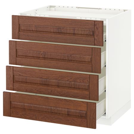 Напольный шкаф, 4 фронтальных панели, 4 ящика МЕТОД / ФОРВАРА, белый, Филипстад коричневый