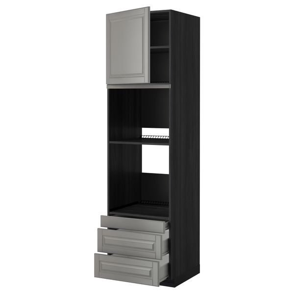 Высокий шкаф для духовки комбинированный, духовка + дверца, 3 ящика МЕТОД / ФОРВАРА, черный, Будбин серый - фото 1