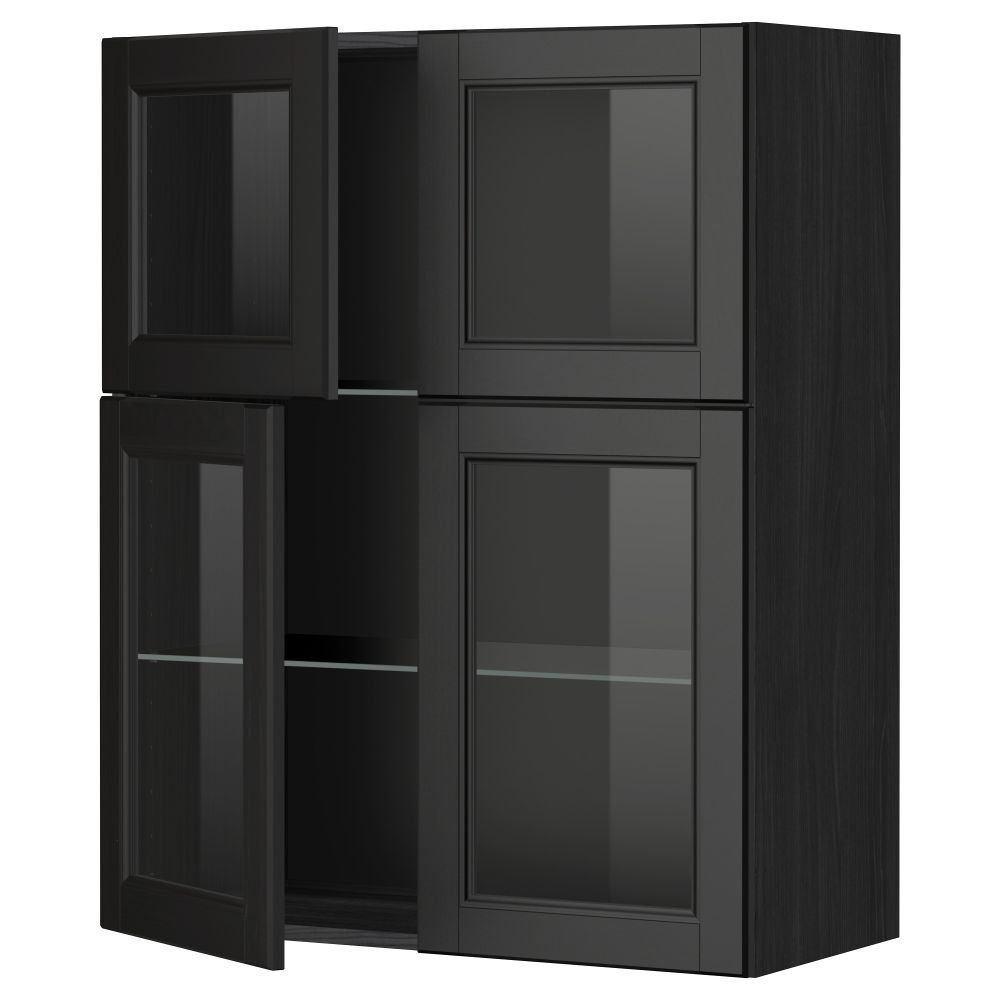 Навесной шкаф с полками, 4 стекло дверцы МЕТОД, черный, Лаксарби черно-коричневый (80x100 см) - схема-чертеж с размерами