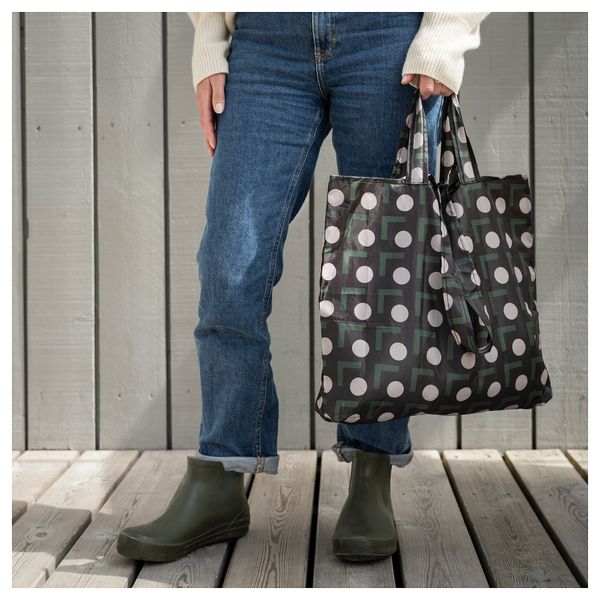 Сумка, 45x36 см, черный-бежевый орнамент «точки» IKEA SKYNKE 605.342.88 - фото 4