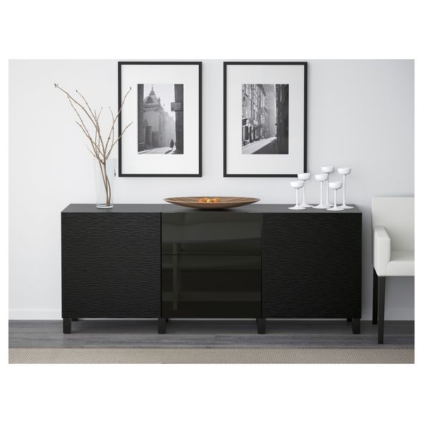 Комбинация для хранения с ящиками БЕСТО, Лаксвикен черный, Сельсвикен глянцевый/черный (180x40x74 см) - фото 2