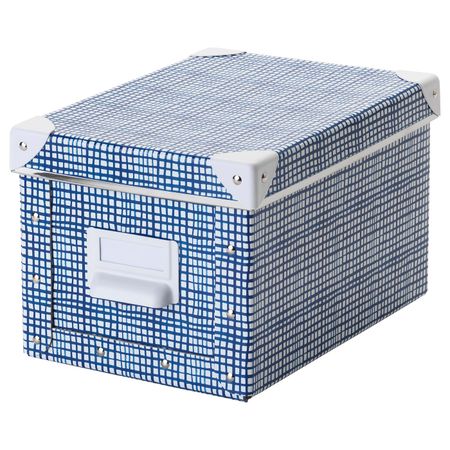 Коробка с крышкой, белый, синий, 18x26x15 см IKEA ФЬЕЛЛА 004.325.46