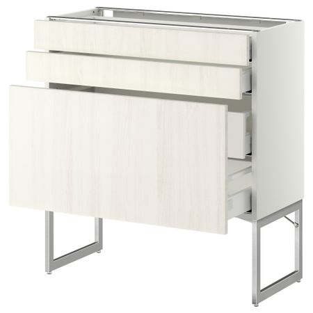 Напольный шкаф 3 фронтальных панели, 2 нижних, 2 средних ящика МЕТОД / МАКСИМЕРА, белый, Росдаль белый