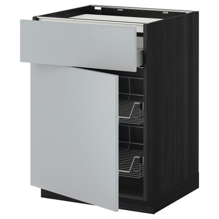 Напольный шкаф для варочной панели, ящик, 2 проволочных корзины МЕТОД / МАКСИМЕРА, черный, Веддинге серый (60x60 см)