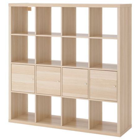 Стеллаж с 4 вставками, под беленый дуб 147x147 см IKEA KALLAX КАЛЛАКС 793.880.41