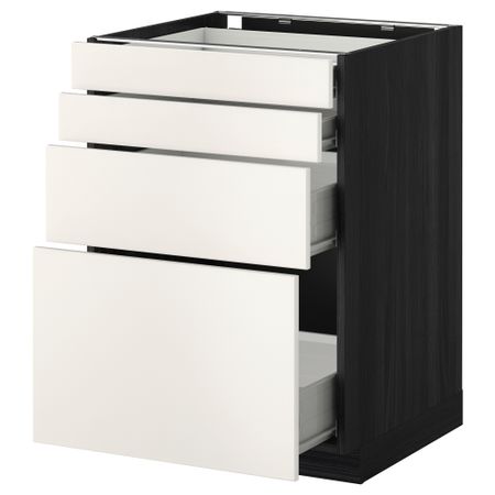Напольный шкаф 4 фронтальных панели, 4 ящика МЕТОД / ФОРВАРА, черный, Веддинге белый