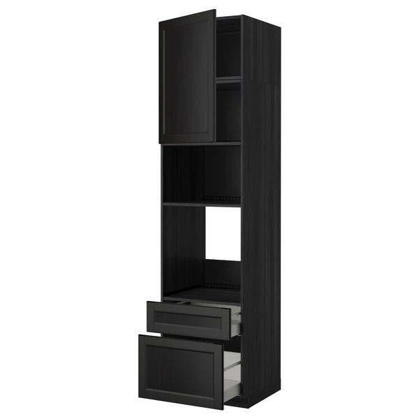 Высокий шкаф для духовки/СВЧ дверца, 2 ящика МЕТОД / МАКСИМЕРА, черный, Лаксарби черно-коричневый - схема-чертеж с размерами