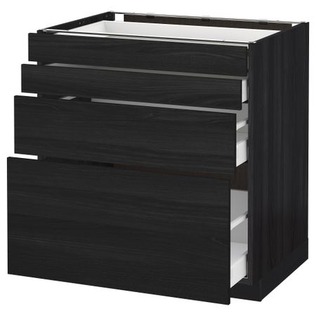 Напольный шкаф 4 фронтальных панели, 4 ящика МЕТОД / МАКСИМЕРА, черный, Тингсрид черный