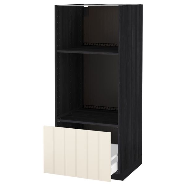 Высокий шкаф с ящиком для духовки/СВЧ МЕТОД / МАКСИМЕРА, черный, Хитарп белый с оттенком (60x60x140 см) - схема-чертеж с размерами