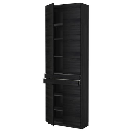 Высокий шкаф + полки, 2 ящика, 4 дверцы МЕТОД / МАКСИМЕРА, черный, Тингсрид черный (80x37x240 см)