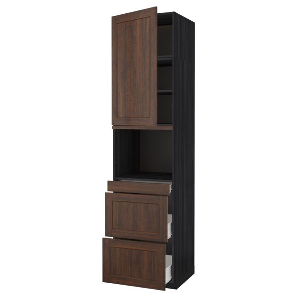 Высокий шкаф для СВЧ/дверца, 3 ящика МЕТОД / ФОРВАРА, черный, Эдсерум коричневый - схема-чертеж с размерами