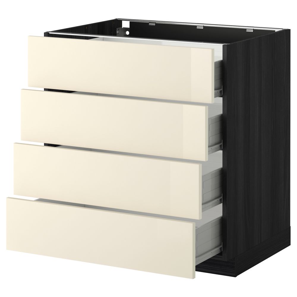 Напольный шкаф 4 фронтальных панели, 4 ящика МЕТОД / ФОРВАРА, черный, Рингульт кремовый - схема-чертеж с размерами