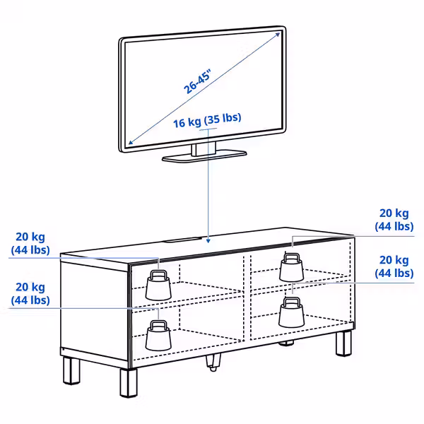 BESTÅ Тумба под ТВ, с дверцами - белый/Förvaltare белый 120x42x48 см - схема-чертеж с размерами