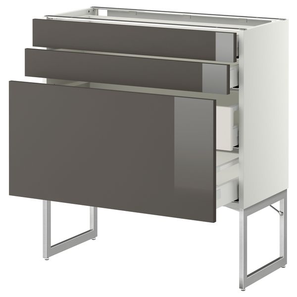 Напольный шкаф 3 фронтальных панели, 2 нижних, 2 средних ящика МЕТОД / МАКСИМЕРА, белый, Рингульт серый - схема-чертеж с размерами