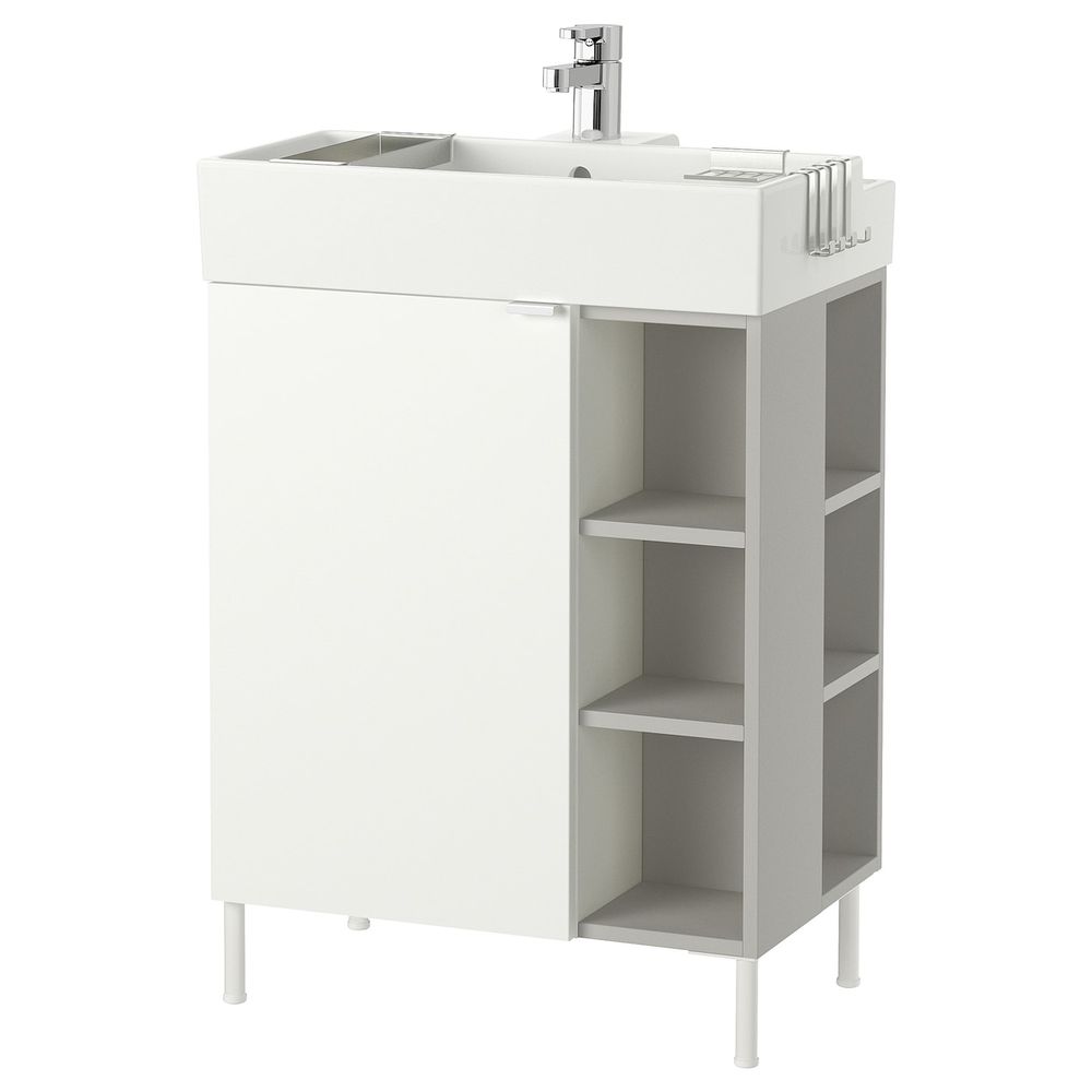 Шкаф под раковину с 1 дверцы, 2 открытыми полк, белый, серый 61x41x87 см IKEA LILLÅNGEN ЛИЛЛОНГЕН 492.278.46 - фото 1