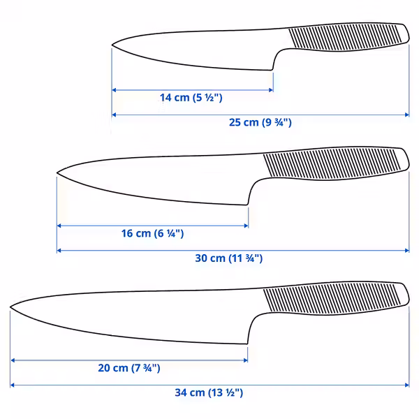 IKEA 365+ Набор ножей,3 штуки - схема-чертеж с размерами