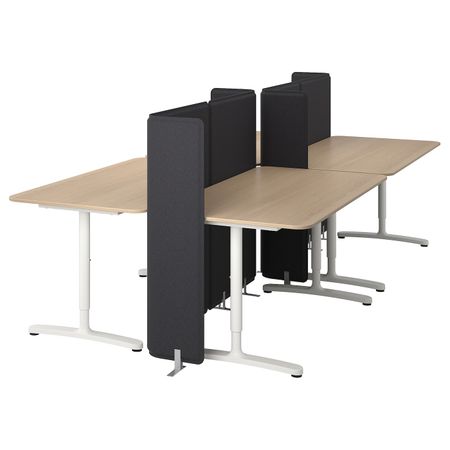 Стол с экраном, дубовый шпон, беленый, белый 320x160 120 см IKEA БЕКАНТ 492.882.17