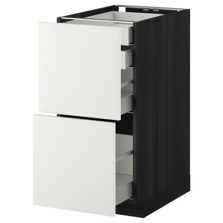 Напольный шкаф 2 фронтальные панели, 2 нижних, 1 средний, 1 высокий ящик МЕТОД / МАКСИМЕРА, черный, Хэггеби белый