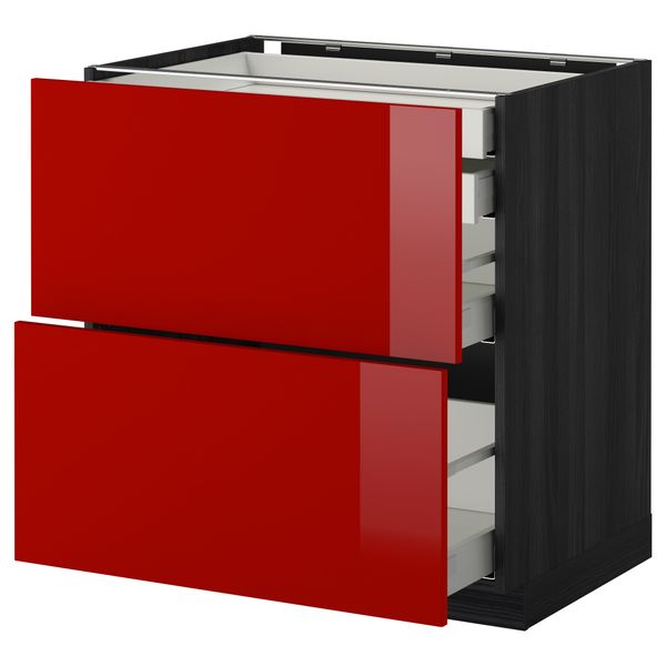 Напольный шкаф 2 фронтальные панели, 2 нижних, 1 средний, 1 высокий ящик МЕТОД / МАКСИМЕРА, черный, Рингульт красный - схема-чертеж с размерами