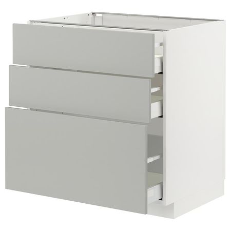 METOD / MAXIMERA Напольный шкаф с 3 ящиками - белый/Havstorp светло-серый 80x60 см