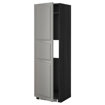 Высокий шкаф для холодильника или морозильника, с дверцами МЕТОД, черный, Будбин серый (60x60x200 см)
