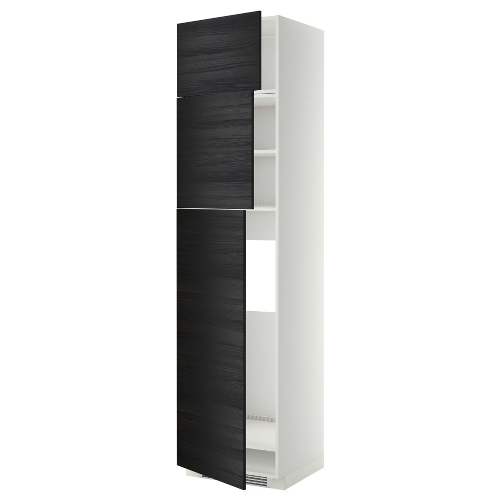 Высокий шкаф для холодильника, 3 дверцы МЕТОД, белый, Тингсрид черный (60x60x240 см) - схема-чертеж с размерами