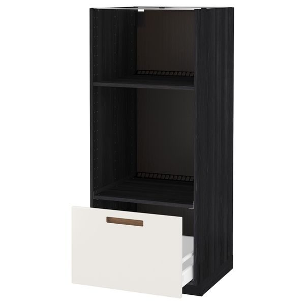 Высокий шкаф с ящиком для духовки/СВЧ МЕТОД / МАКСИМЕРА, черный, Мэрста белый (60x60x140 см) - схема-чертеж с размерами